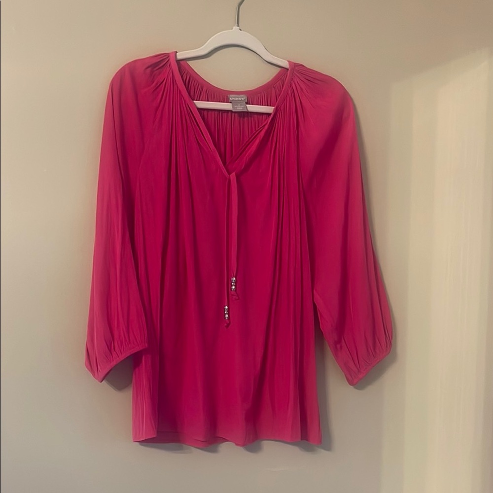 Chico's Pink Tie Front Relaxed Blouse